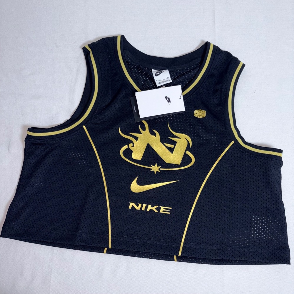 Nike Jersey Tank Top S Black NEW Flame Graphic Mesh Cropped Athletic Streetwear
